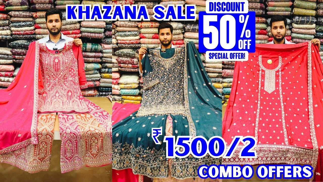 Khazana Sale ₹ 1500/2 Stone Work Partywear Suit Materials Combo OFFERS || Flat 50% OFF Bridalwear
