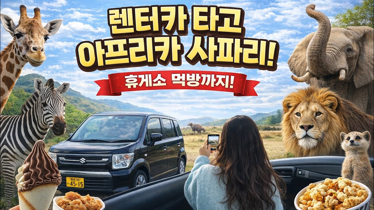 일본🇯🇵후쿠오카 렌트카🚗 타고 아프리칸 사파리 투어일정😋 / 차에서 동물을 직접 볼수있는 이색체험