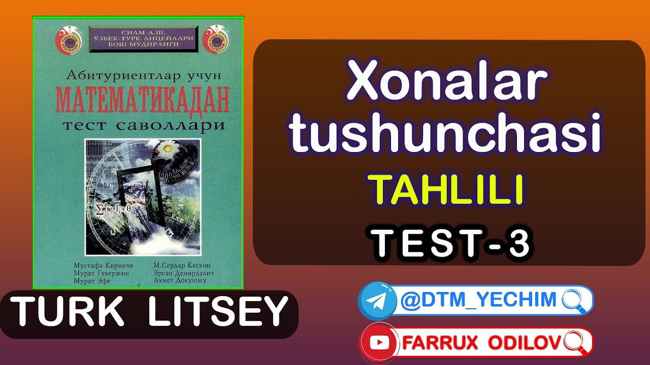 Xonalar tushunchasi (TEST-3) | Turk litsey yechimlari
