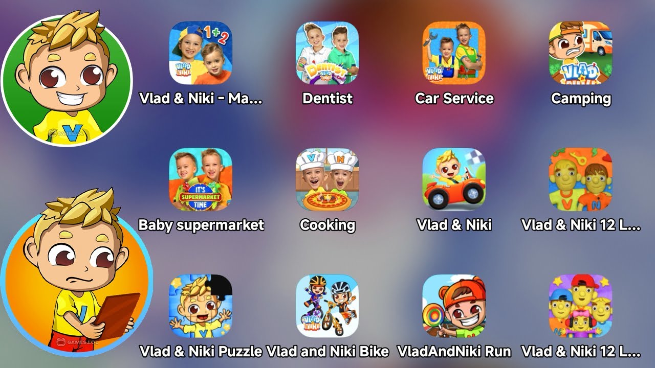 All Vlad & Niki Games:Vlad & Niki Pastimes,2 Players,Educational Games,Math Academy,Dentist,12 Locks