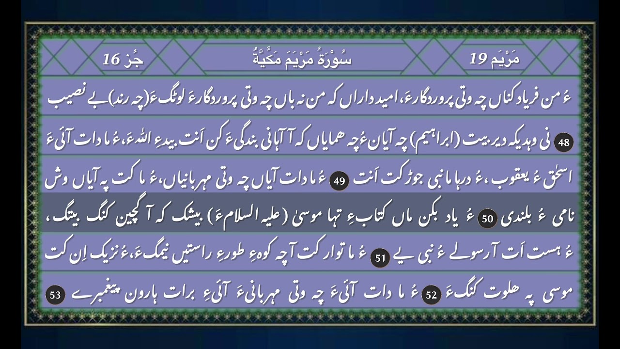Surah maryam 19 balochi translation | quran balochi translation | quran with balochi translation