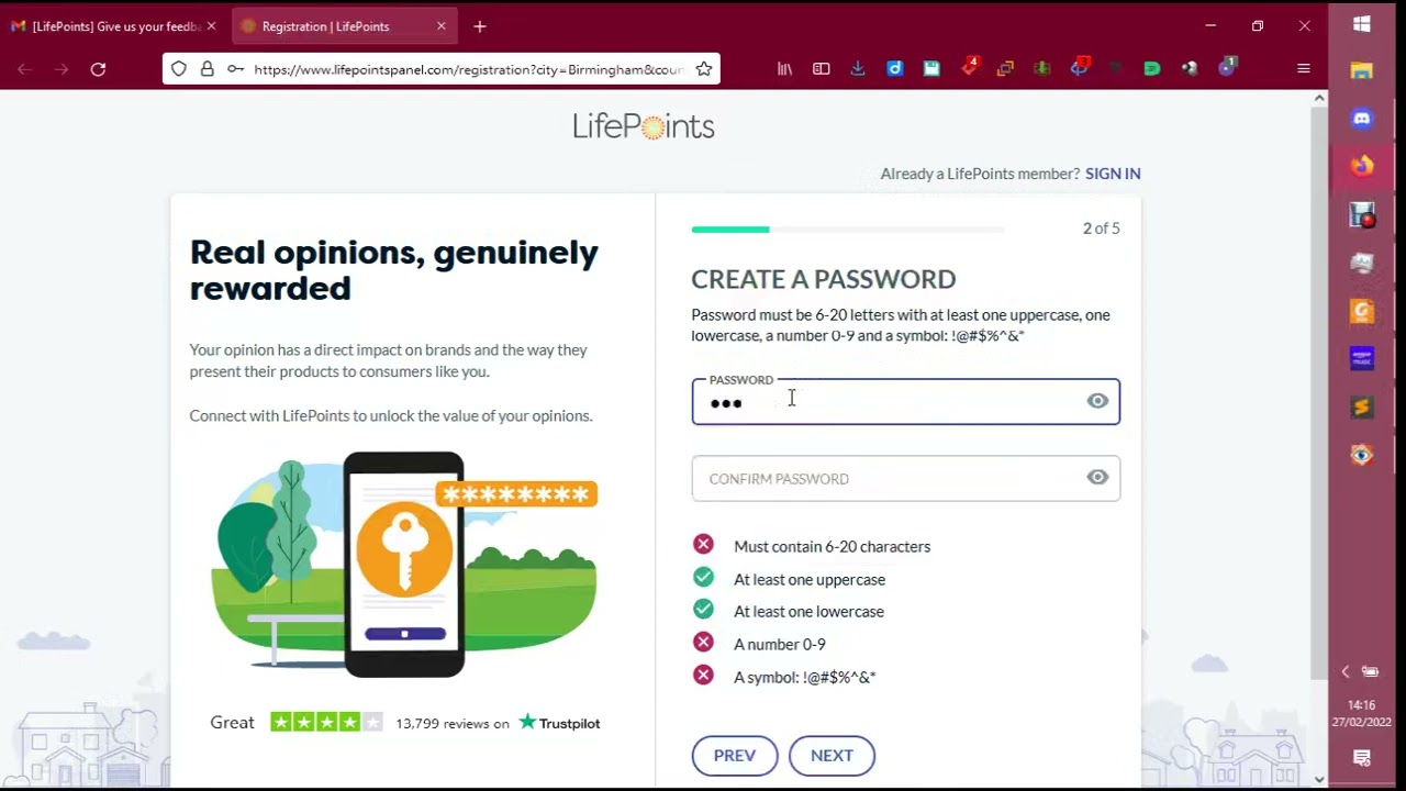 I can't signup to life points panel