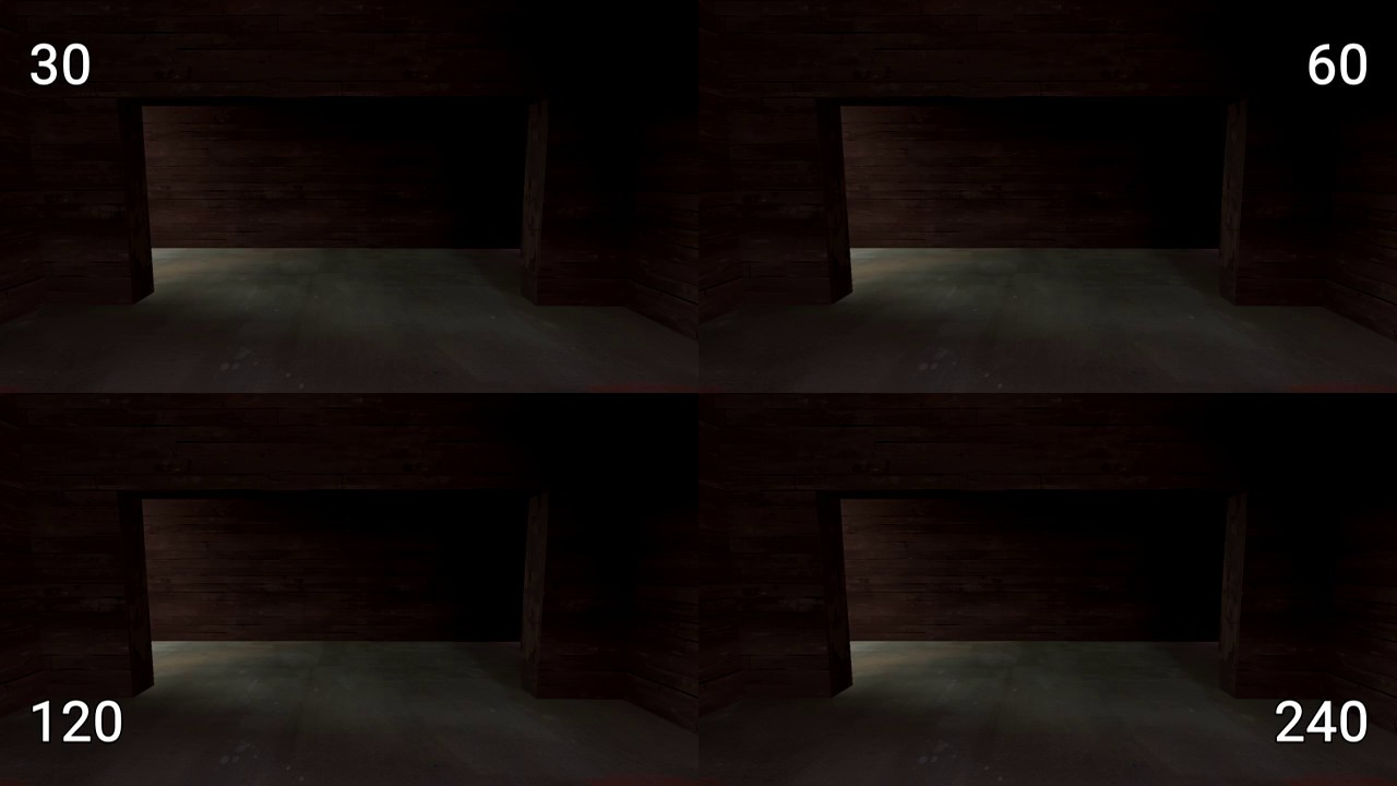 Frame rate comparison at 30, 60, 120, 240 fps