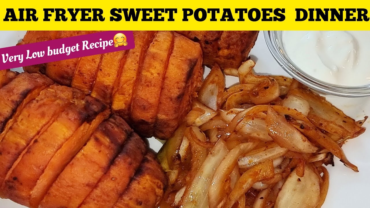 Baked Air fryer Whole Sweet Potatoes Recipes with Seasoned Onions for Dinner. PERFECT FAMILY MEAL