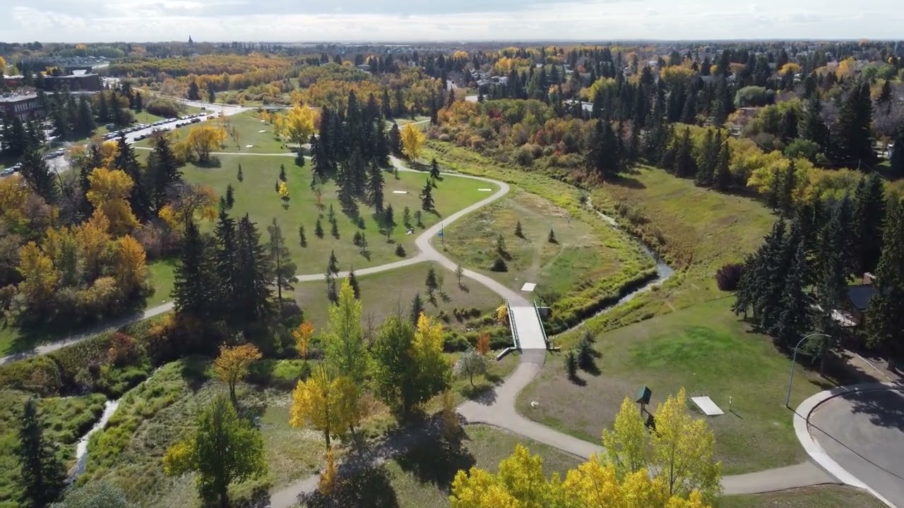 Stoney Creek, Jubilee Park and Mirror Lake in Camrose, Alberta, Canada