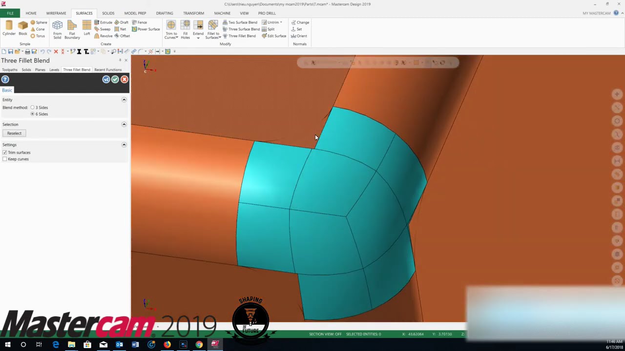 Mastercam Surface Modelling - Three Fillet Blend