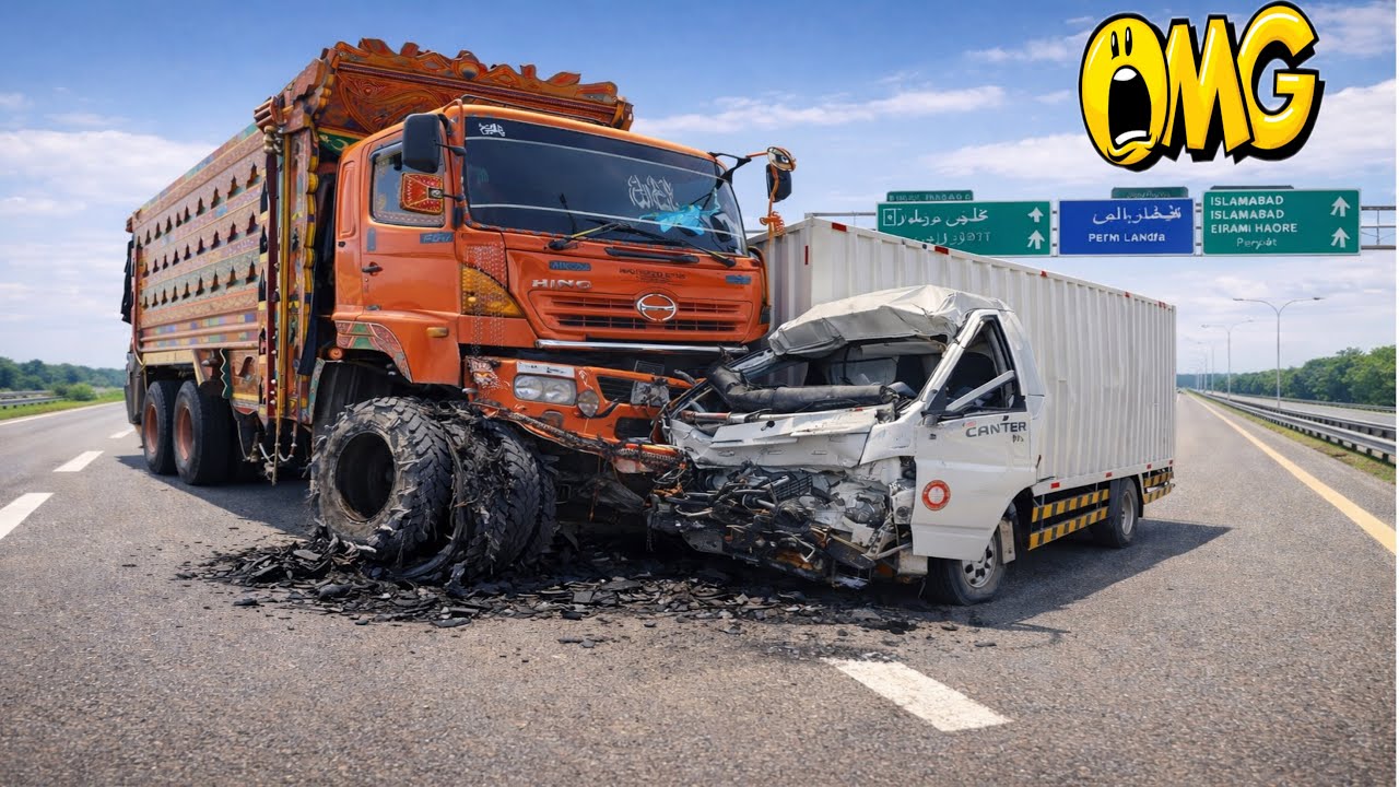 Only This! Overloaded Truck Hits Another – Front Totally Crushed