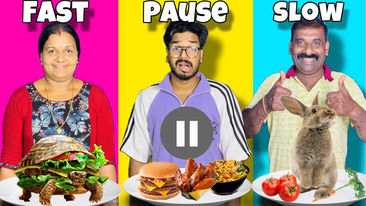 FAST Vs SLOW Vs PAUSE FOOD EATING CHALLENGE 🤩