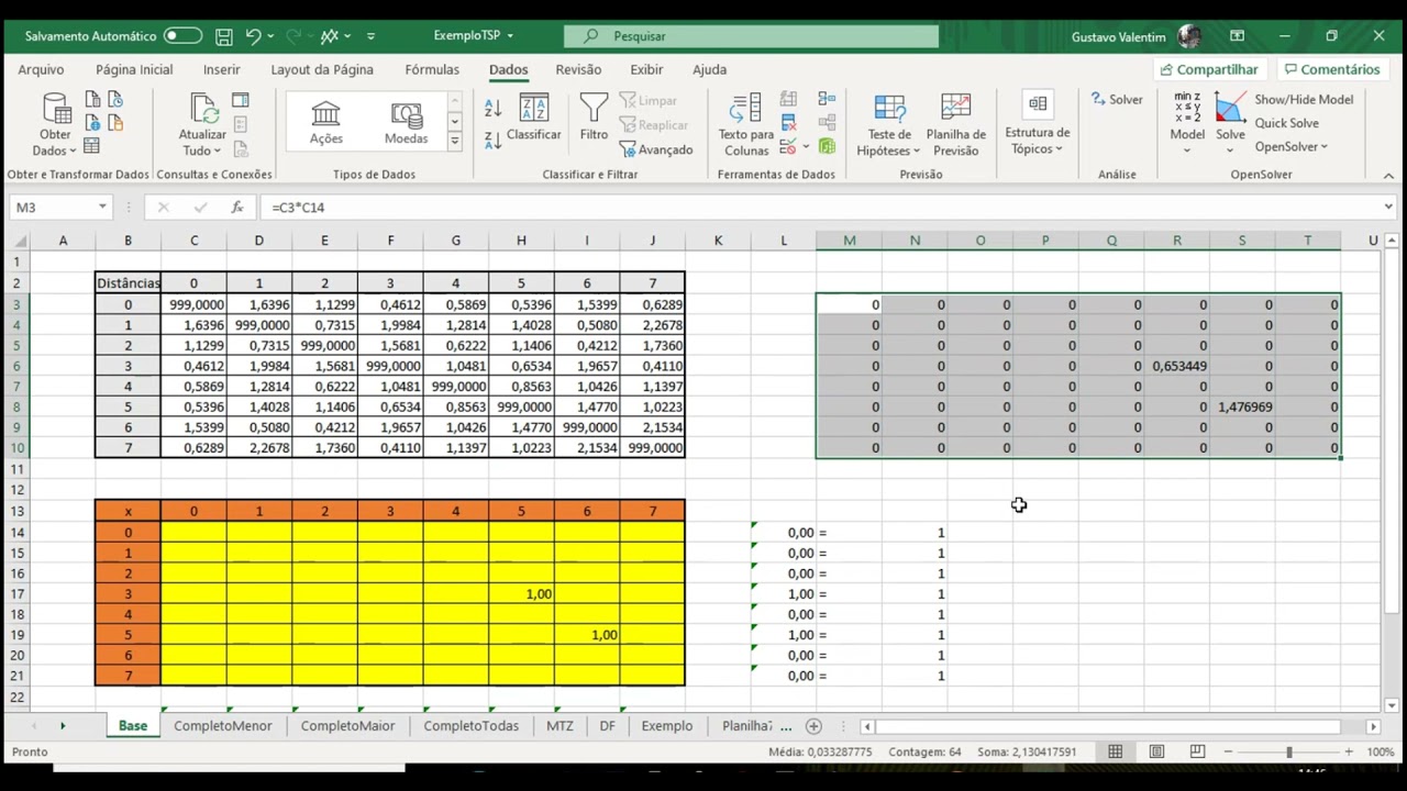 Problema do Caixeiro Viajante - Modelo e Reslução no Solver do Excel - Parte 01