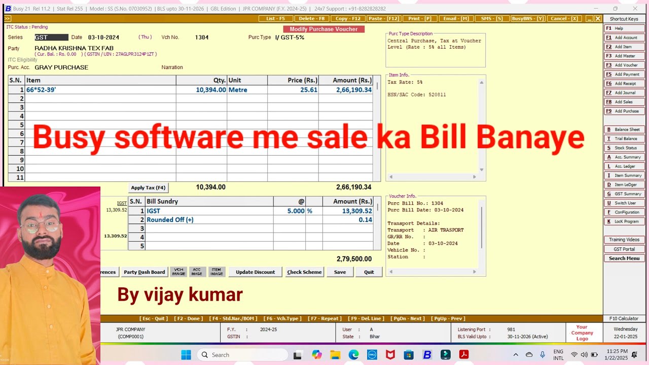 Busy Software me Sale ka Bill kaise banaye//How to sale bill in busy//@Accountant Vijay kumar
