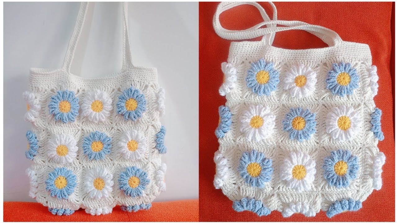 Granny square Crochet Daisy Bag