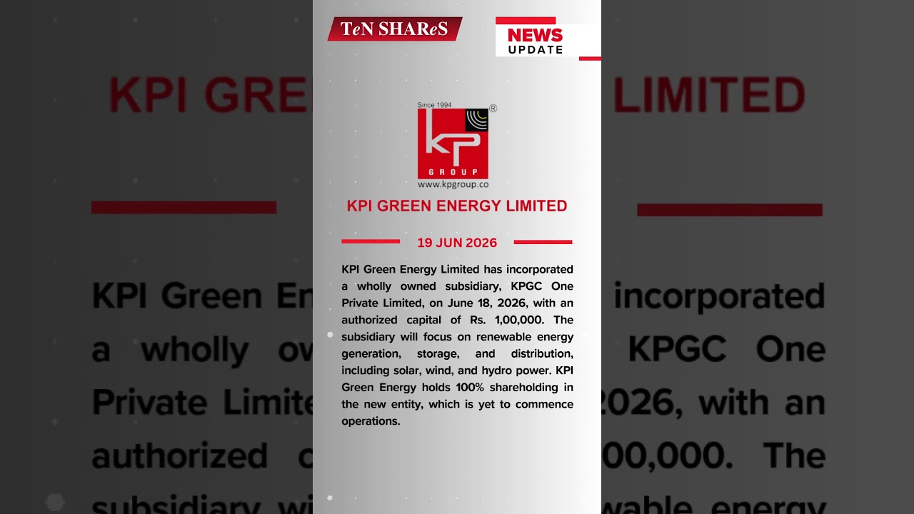 KPI Green Energy | 19 JUN 2026 | #bse #nse #marketnews #News  #KPI #Energy #GreenEnergy #power