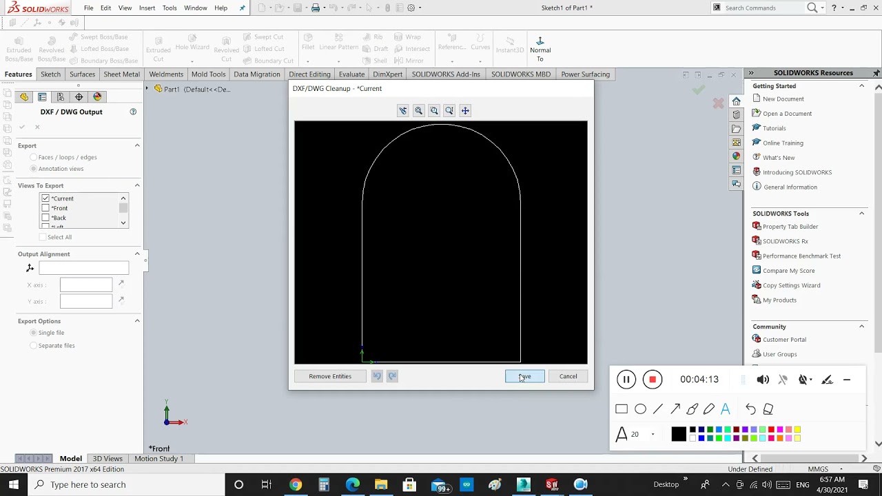 How to Export a dxf file from solidworks sketch
