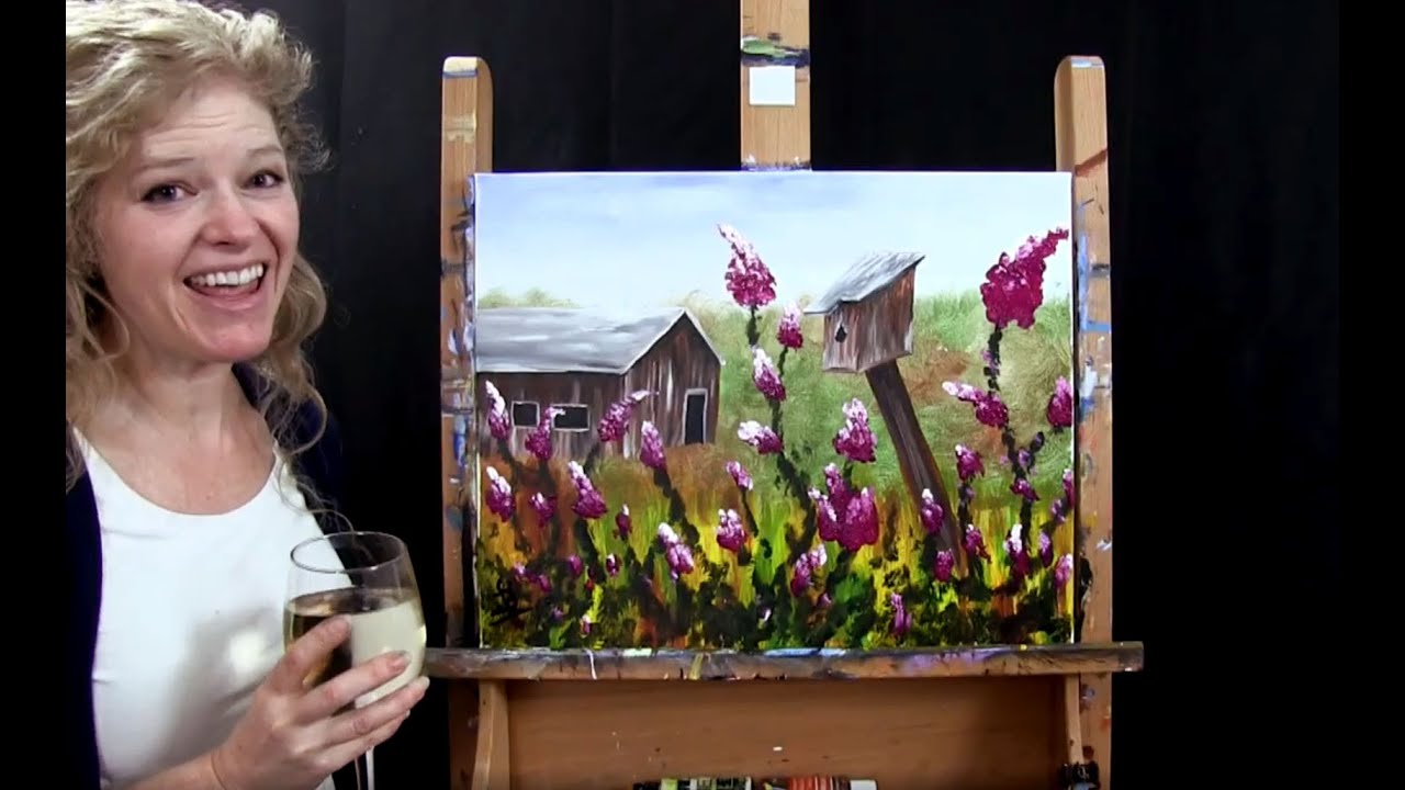 Деревенский амбар и скворечник | Paint and Sip at Home | Учебное пособие по акриловой живописи