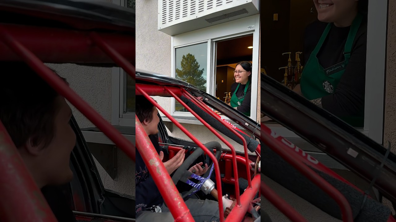 Ever take a car like this to the drive thru? #fundrive #starbucks #coffee #racing #funny