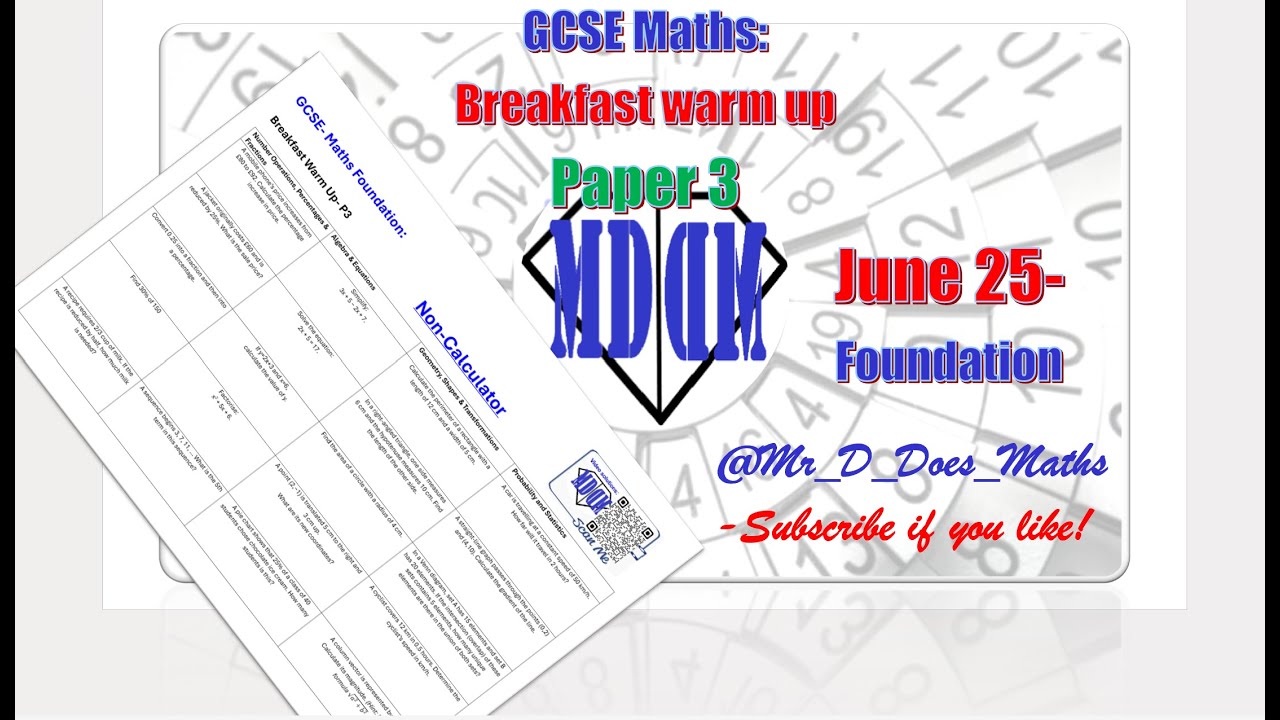 Maths GCSE  Breakfast warm up  Paper 3 Foundation