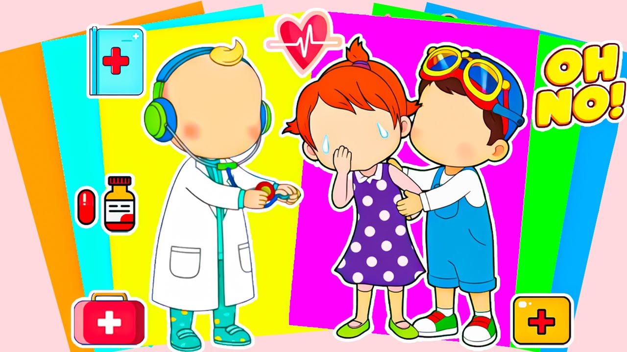 【Paper DIY】 Decorate Sticker Book with Scared Yoyo At The Clinic As Doctor JJ & Cody Comfort Her!