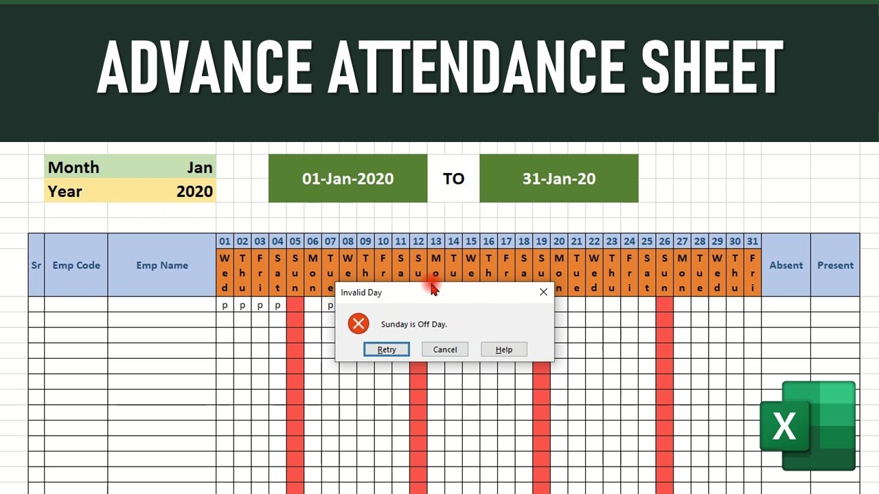 Advance Attendance Sheet In Excel | Employee Attendance | Student Attendance