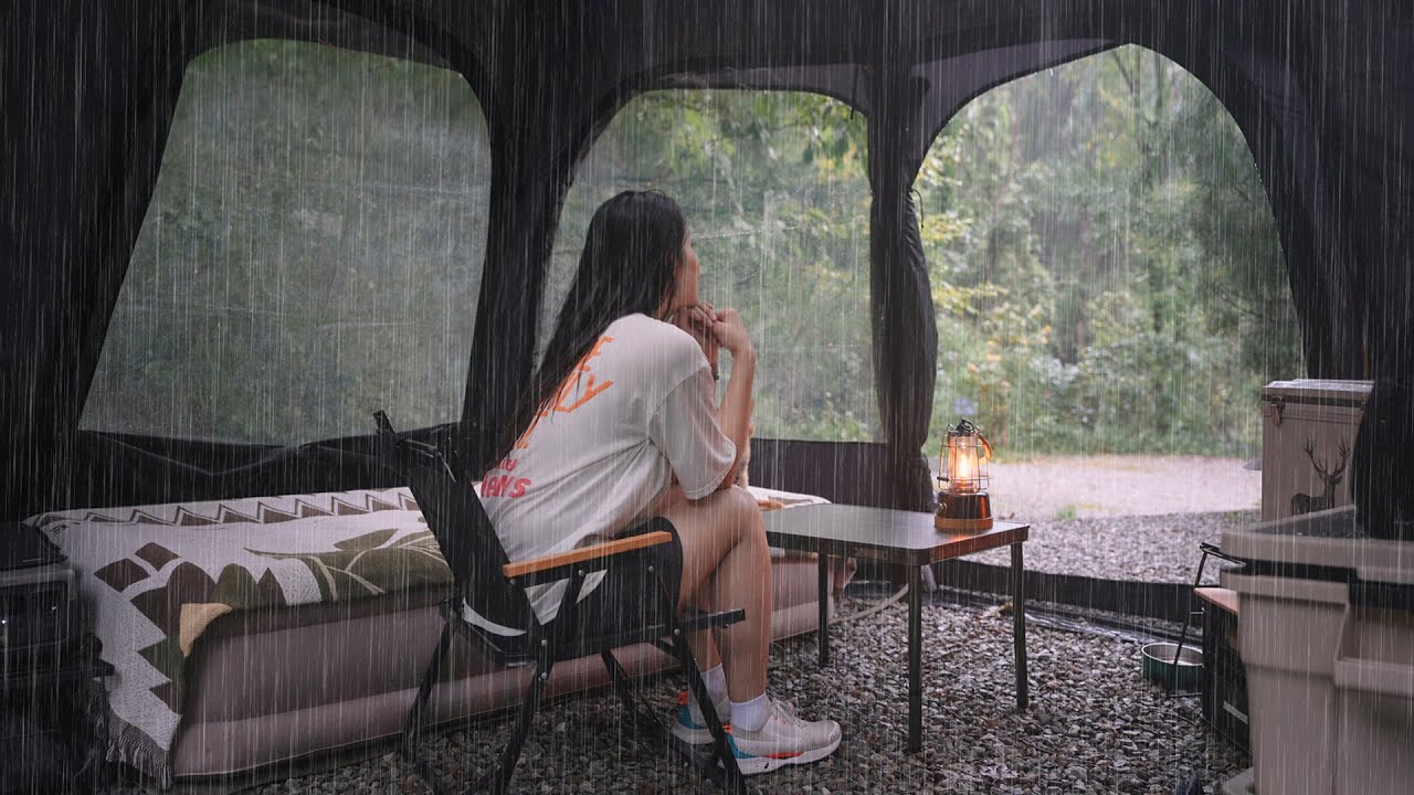 🌧SOLO Camping in the heavy rain With Transparent Ceiling / Rain Sound / Relaxing