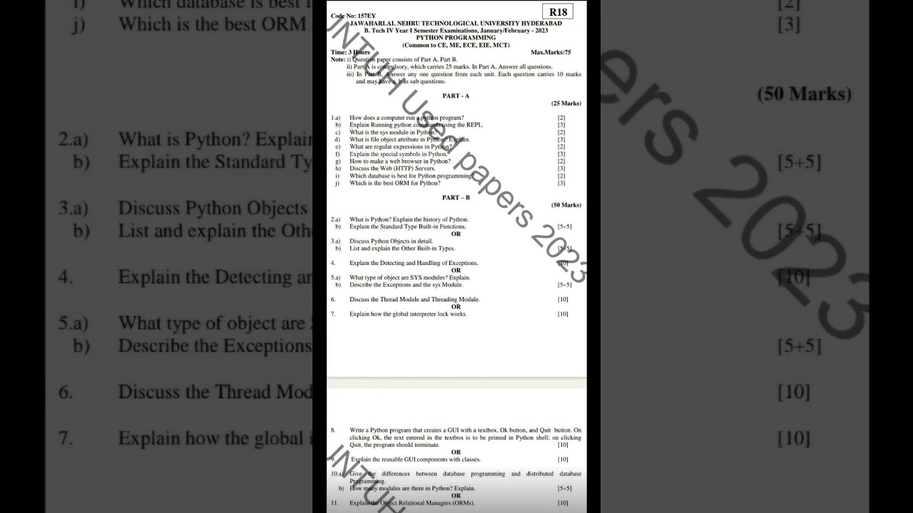 B-TECH JNTUH| R18 | CSE| PYTHON PROGRAMMING QUESTION PAPER#jntuhexampaper #jntuhexams