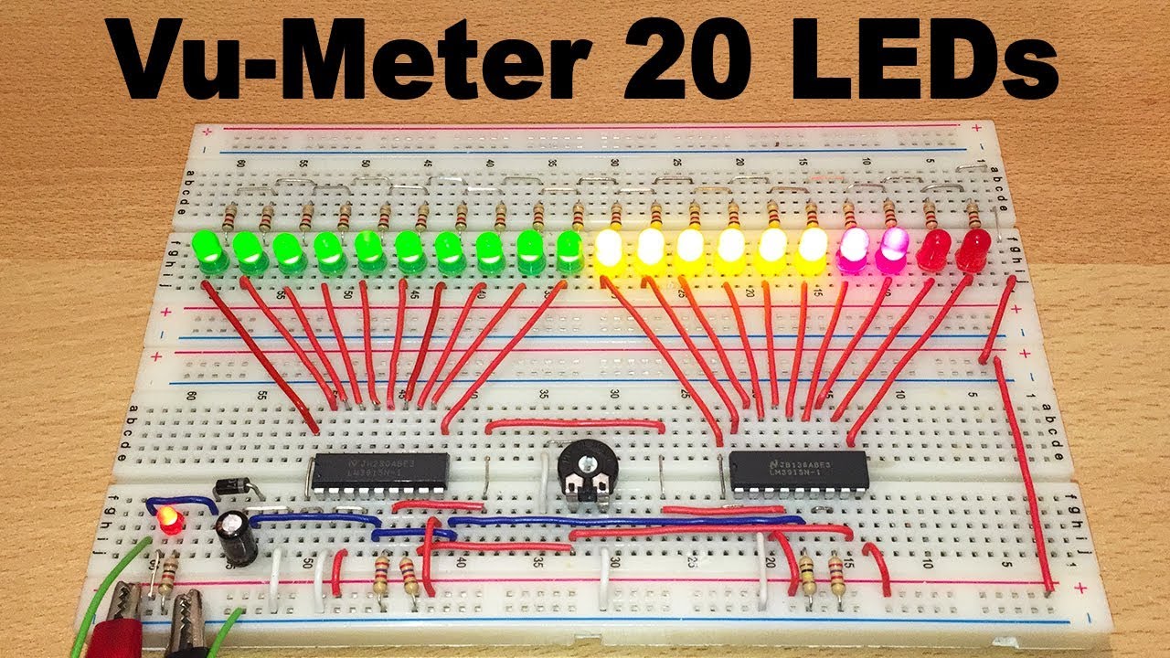 Vu-Meter 20 LEDs with LM3915 (Standard LED scale + Electric diagram)