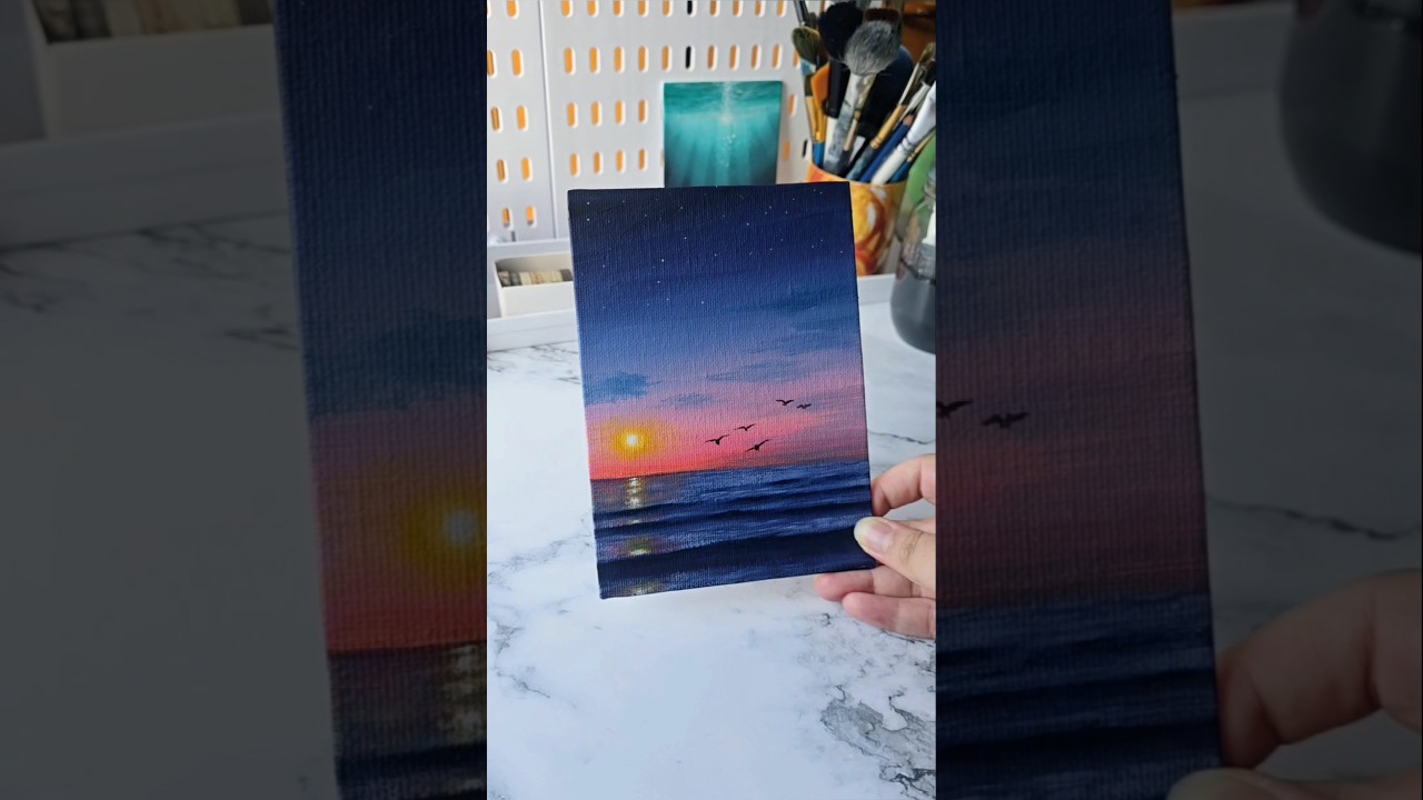 Easy way to paint a sunset night sky/ acrylic painting ideas for beginners