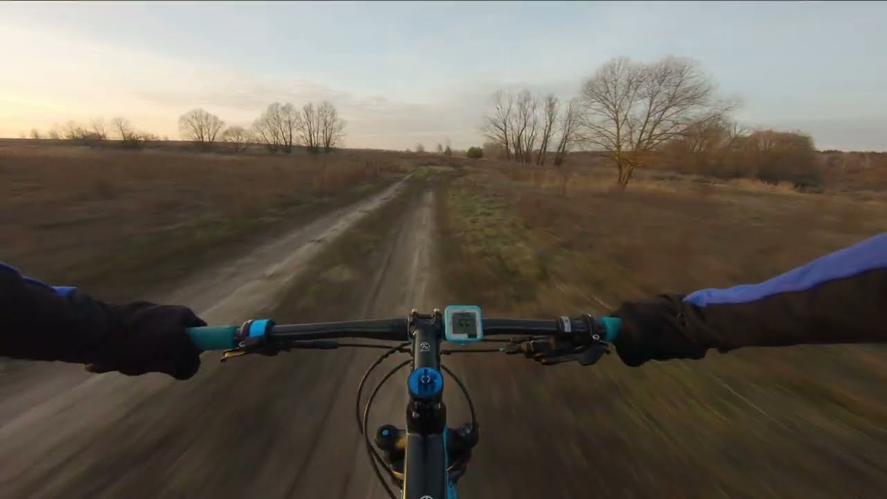 Mountain biking in the countryside. Cycling POV