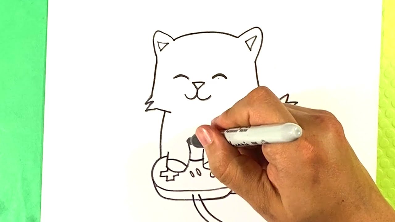 EASY How to Draw a CAT PLAYING VIDEOGAMES