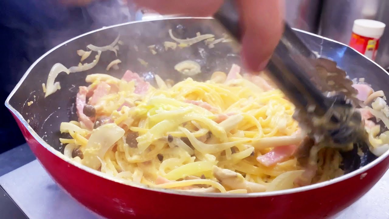 中華女子なっちが作る賄い【カルボナーラ】Carbonara　イチナベさんが世界一大好きな食べ物とは？
