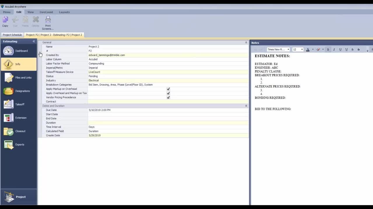 Accubid Anywhere - Create an Estimate