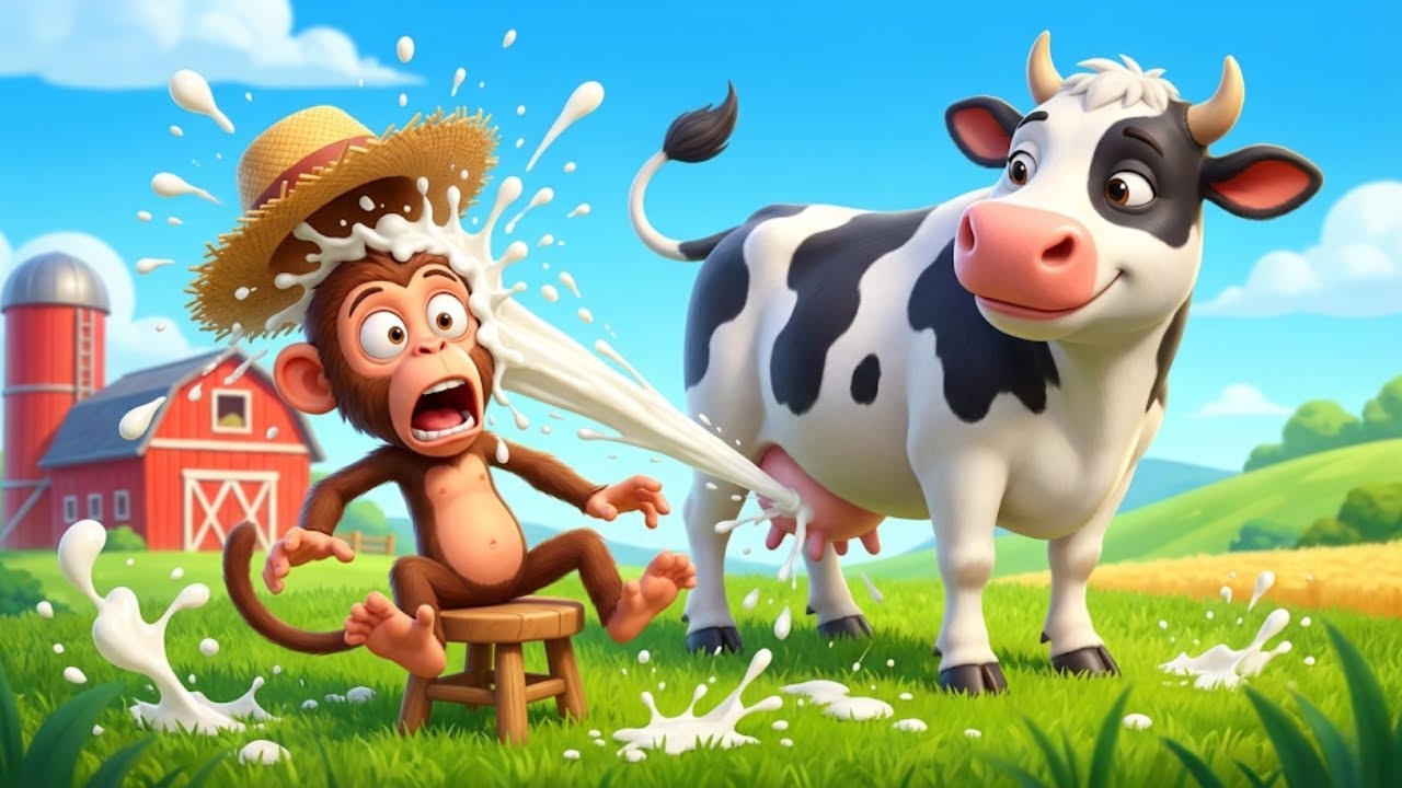 This Monkey Woke Up Early to Help on the Farm  | Funny Monkey Kids