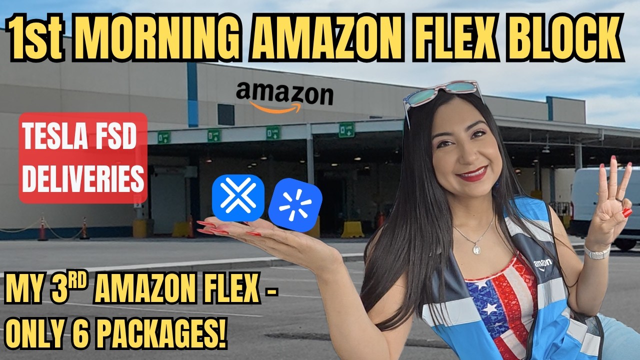 Моя первая смена в Amazon Flex в 6:30 утра прошла легко с Tesla FSD ✨ Всего 6 посылок + доставка ...