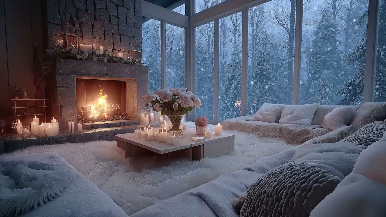 (No Ads) Crackling Fireplace and Cold Winter Wind Sounds for Peaceful Relaxation