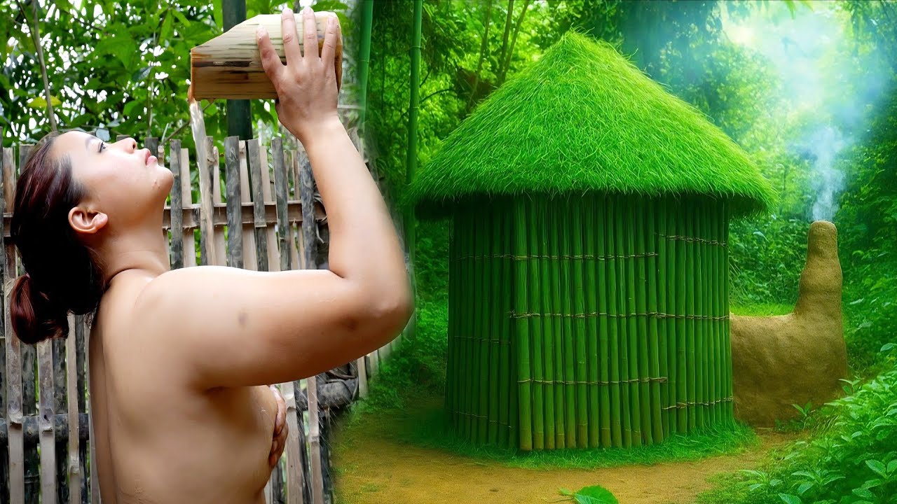 Build a round bamboo house - A shelter for survival during the winter deep in the forest | phượng p&uacute;