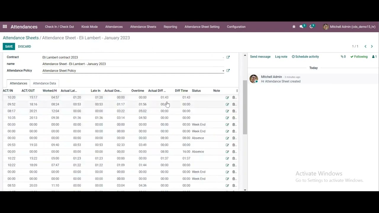 Odoo Attendance Sheet and policies App