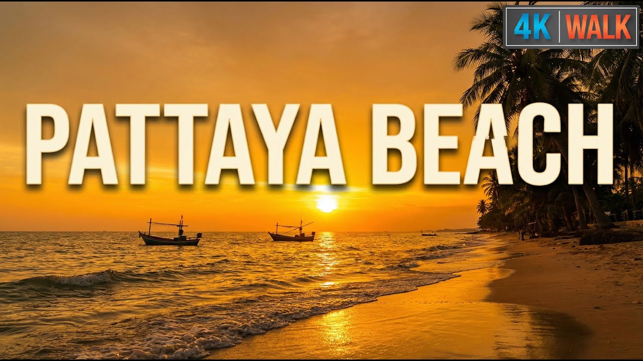 🇹🇭[4K HDR] Pattaya Beach Sunset Walk 🌅 Golden Hour Ambience ASMR (Relaxing Ocean Waves)