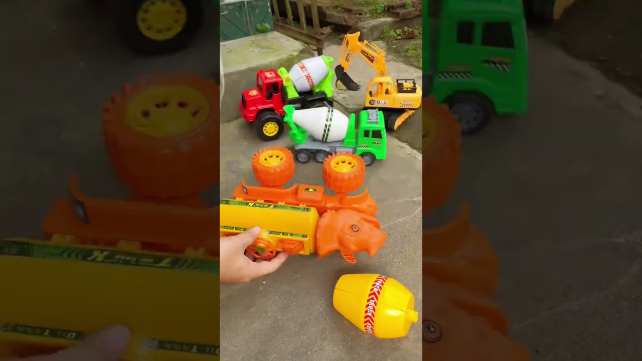 Xe &ocirc; t&ocirc; c&ocirc;ng tr&igrave;nh, xe bồn khủng long, xe trộn b&ecirc; t&ocirc;ng | Toy cars, dinosaur tank #shorts