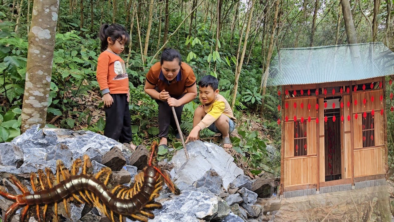 Move the giant rock to build a kitchen and the two children go to see the festival in the village