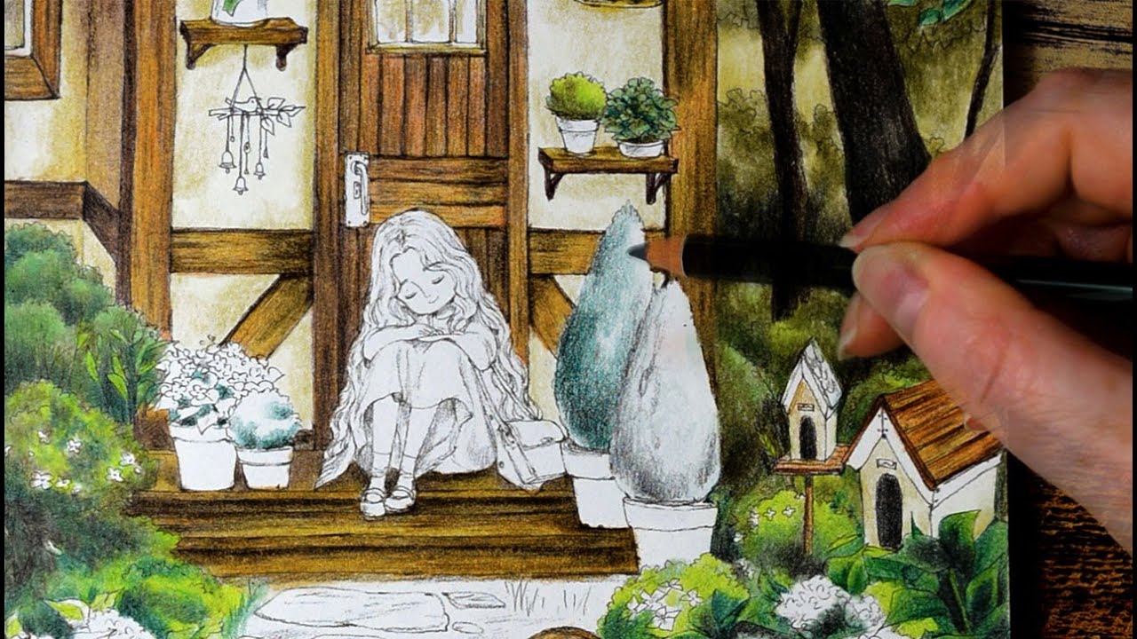 Forest Girl Coloring Book with Holbein Coloured Pencils