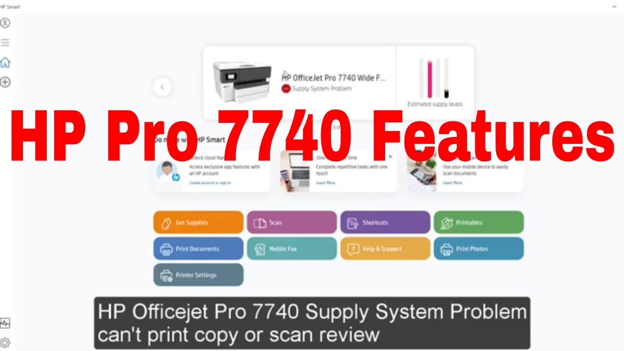 HP Officejet Pro 7740 Supply System Problem checking and Enable scan WiFi Wireless setup