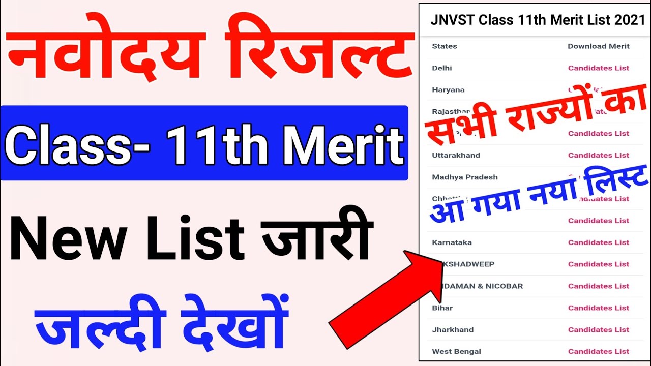 JNVS class 11th New Merit List 2021 All State wise Merit | Navodaya Vidyalaya 11th Result 2021