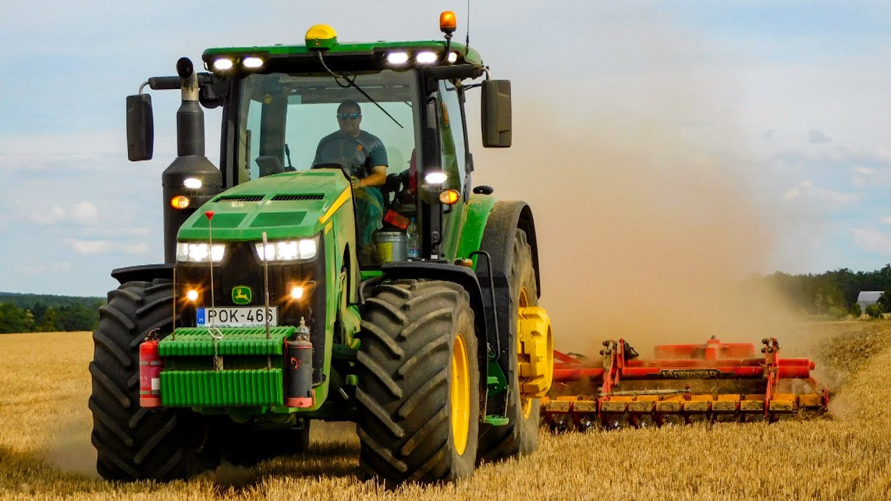 Búza tarló tárcsázás 2020 John Deere 8370R+Väderstad Carrier 650