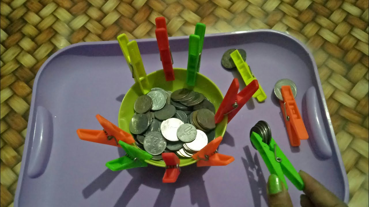 FUNNY game idea coin hold in clips for kitty party