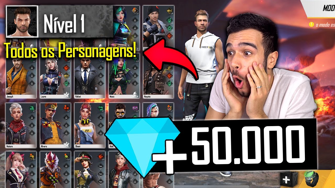 GEMANDO UMA CONTA NÍVEL 1 COM 50000 MIL DIAMANTES NO FREE FIRE!!