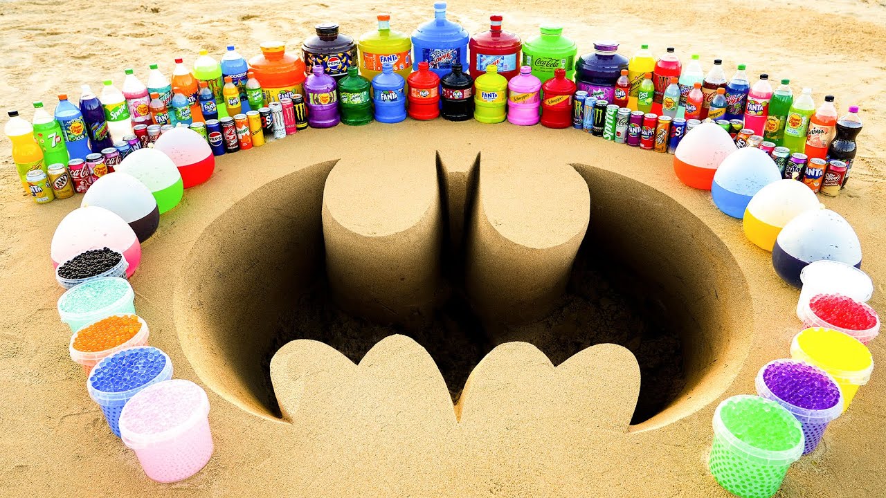 Experiment: Giant Mtn Dew, Pepsi, Fanta, Coca Cola, Many Sodas and Mentos Batman Hole Underground