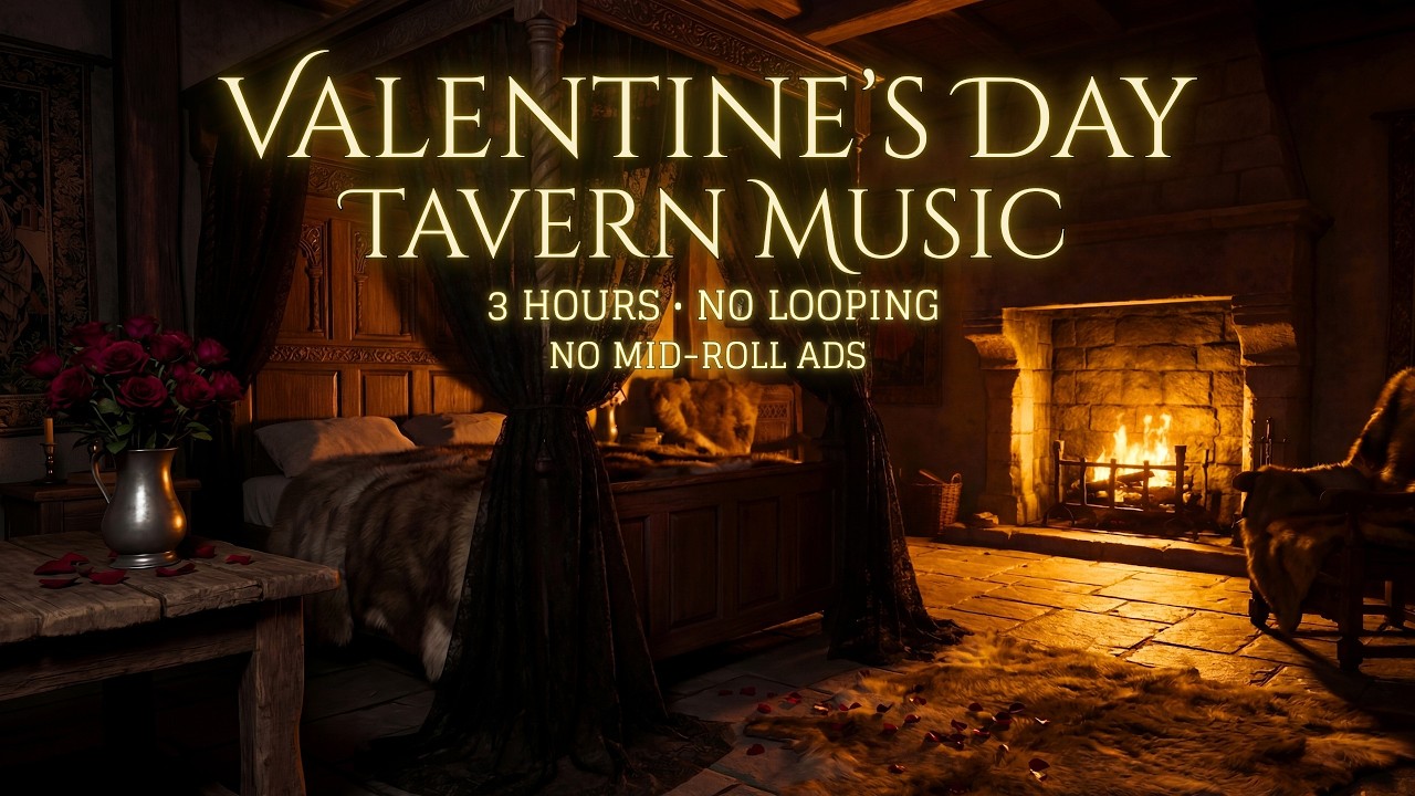 3 Hours of Romantic Ambience | Medieval Fireplace, Celtic Instruments & Intimate Mood (No Mid-Roll)
