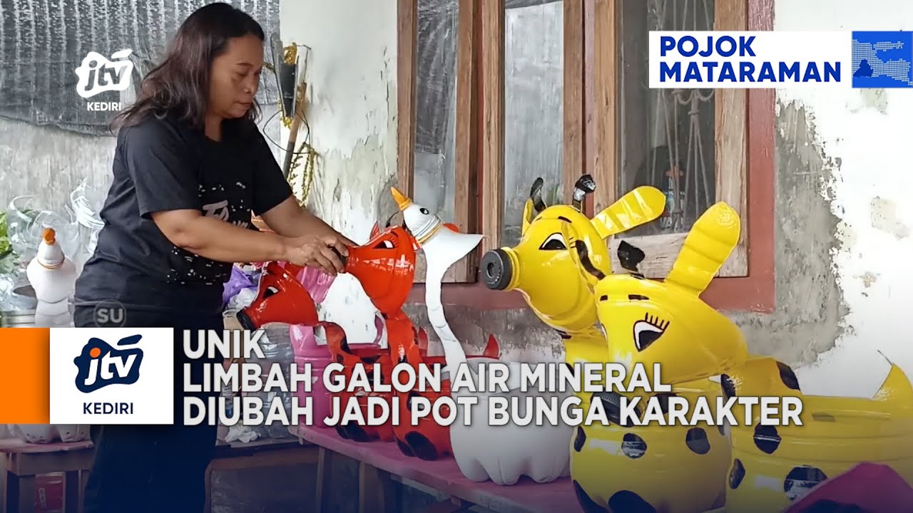 TULUNGAGUNG - Unik, Limbah Galon Air Mineral Diubah Jadi Pot Bunga Karakter