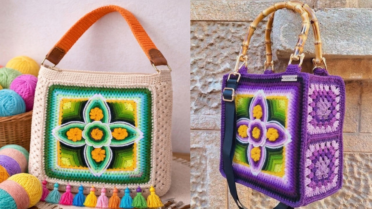 VUELTA 12 del cuadrado de colores tejido a crochet N° 78 para colchas y cojines de Milagros Ena 