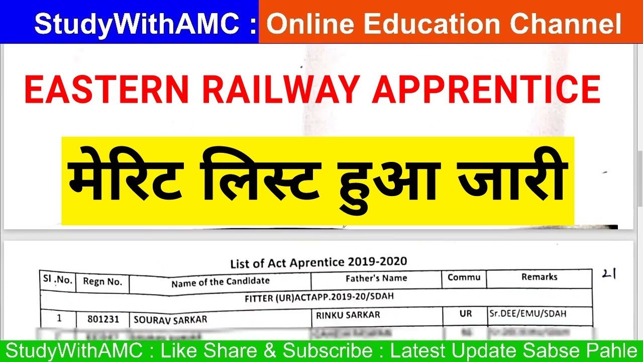 Eastern Railway Apprentice Merit List Out 2022 | RRC ER Apprentice Merit List 2019-20 Sarkari Result