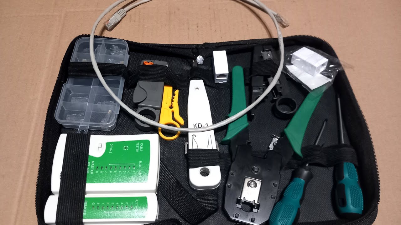 ZESTAW NARZĘDZI ŚCIĄGACZ ZACISKARKA TESTER KABLI SIECIOWYCH  RJ45 10 sztuk WTYKÓW RJ45